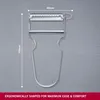 A silver peeler with dimensions indicated by lines and text. Produktbild-Vorschau