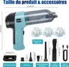 A product image showing a handheld vacuum cleaner and its accessories, with dimensions and labels indicating features and parts. Produktbild-Vorschau