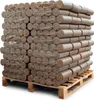 A pallet stacked with bundles of wood briquettes, shrink-wrapped for transport. Produktbild-Vorschau