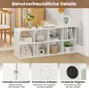 A white cube shelf unit filled with decorative items and books, with three detail shots at the bottom showing product features. Produktbild-Vorschau