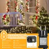 Christmas lights decorating a house exterior, with a close-up of the power adapter and control options. Náhled obrázku produktu