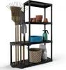 A black four-tier shelving unit with various garden tools and supplies. Podgląd zdjęcia produktu