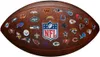 A brown American football with various NFL team logos printed on it. Náhľad obrázku produktu