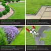 A collage of four images showing a flexible garden edging product in use, with text overlays describing its features. Produktbild-Vorschau