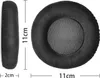 A side view and a front view of black ear pads with measurements. Náhľad obrázku produktu