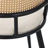 A close-up view of a chair, showing the rattan backrest, black metal frame, and beige seat. Produktbild-Vorschau