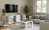 A modern living room with a white sideboard, a television, a sofa, and a coffee table. Náhľad obrázku produktu