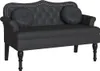 A black Chesterfield bench with tufted back and round cushions on the arms, shown from the front. Náhľad obrázku produktu