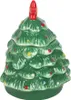 A ceramic Christmas tree-shaped cookie jar with colorful lights and a red star on top. Voir les images du produit