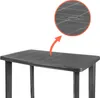 A close-up view of a dark grey plastic garden table, with a magnified inset showing a detail of the textured surface and a small indentation. Anteprima dell’immagine prodotto