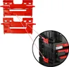 A set of red plastic connectors for toolboxes is shown next to a magnified view of these connectors attached to a black toolbox. Anteprima dell’immagine prodotto