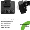 Close-up of a black motion sensor and text describing its features, next to a graphic of a wall lamp. Produktbild-Vorschau