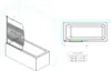 An isometric view of a bathtub with a shower screen, and a top-down view of a bathtub with dimensions indicated. Produktbild-Vorschau