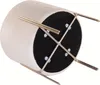 The underside of a beige velvet ottoman with a silver metal frame. Podgląd zdjęcia produktu
