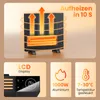 A collage of images showcasing an electric heater, its features, and specifications. Produktbild-Vorschau