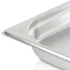 Close-up shot of a stainless steel food pan with a logo. Produktbild-Vorschau