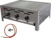 A stainless steel gas grill with three burners and a gas hose with a regulator. Produktbild-Vorschau
