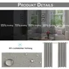 A collage of images showing different shading levels of curtains, a close-up of fabric with water droplets, and a pair of gray curtains hanging. Produktbild-Vorschau