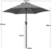 A diagram showing the dimensions of a gray patio umbrella. Produktbild-Vorschau