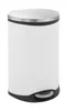 A white and silver pedal bin with a black base. Voir les images du produit