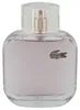 Glasflakon von Lacoste L.12.12 Pour Elle Elegant mit zartem, lilafarbenem Duft und gesticktem Krokodil-Logo auf der Vorderseite. Produktbild-Vorschau