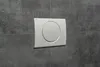 A flush plate with a large circular button is mounted on a dark gray tiled wall. Produktbild-Vorschau