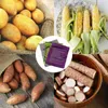 A collage of different types of root vegetables and corn, with a small inset showing purple, green, and gray pouches. Produktbild-Vorschau