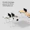 Two height-adjustable desks are shown in an isometric view, one white and one wood-toned, each set up as a workspace with monitors and accessories. Anteprima dell’immagine prodotto