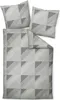 A flat lay of bedding, including two pillowcases and a duvet cover, arranged on a white background.
