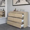 A light wood dresser with six drawers, some of which are open, is placed in a room with textured walls and a large mirror. Decorative figurines are on top of the dresser. Produktbild-Vorschau