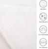 A close-up of a white fluffy blanket next to icons representing its uses. Produktbild-Vorschau