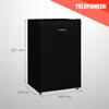 A black refrigerator with dimension markings and the brand name. Produktbild-Vorschau