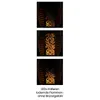 Three images of a solar-powered torch with an LED flame effect, showing the light in different stages of illumination, with accompanying German text. Produktbild-Vorschau