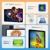A collage of product features for a tablet, including display, processor, camera, battery, and operating system. Produktbild-Vorschau