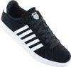 A black K-Swiss sneaker with white stripes and a white sole, shown from a side angle against a white background. Produktbild-Vorschau