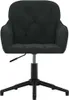 A black fabric office chair is shown from the front.