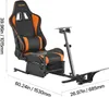 A racing wheel stand with an attached gaming chair, shown with dimensions indicated by text overlays. Podgląd zdjęcia produktu