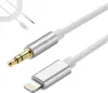 A white AUX to Lightning cable with silver connectors. Produktbild-Vorschau