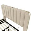 A close-up view of a bed frame's headboard and slatted base. Náhled obrázku produktu