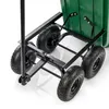Close-up view of the wheels and frame of a green garden cart. Podgląd zdjęcia produktu