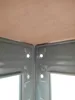 Close-up view of the corner of a shelf unit, showing the connection points between metal beams and a wooden shelf. Produktbild-Vorschau