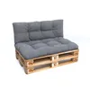A gray pallet sofa with cushions on a white background. Voir les images du produit