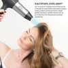 A woman is having her hair dried with a hairdryer, with a blue "cool shot" effect shown emanating from the nozzle. Anteprima dell’immagine prodotto