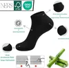 A collage of images advertising black socks, highlighting features and materials. Produktbild-Vorschau