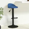 A blue velvet bar stool with a black base and stem is shown in a room with a white wall and floor. Produktbild-Vorschau