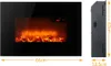 A black electric fireplace with a simulated flame effect is shown next to its side profile with dimensions indicated. Anteprima dell’immagine prodotto
