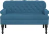 A blue velvet bench with a tufted back and rolled arms, shown from the front on a white background. Anteprima dell’immagine prodotto