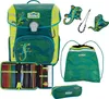 A collection of school supplies including a backpack, pencil case, and drawstring bag, all with a lizard theme. Produktbild-Vorschau