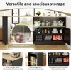 A multi-panel image showcasing a black and wood-toned storage cabinet with various storage solutions. Produktbild-Vorschau