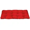 A red tufted bench cushion on a white background. Produktbild-Vorschau